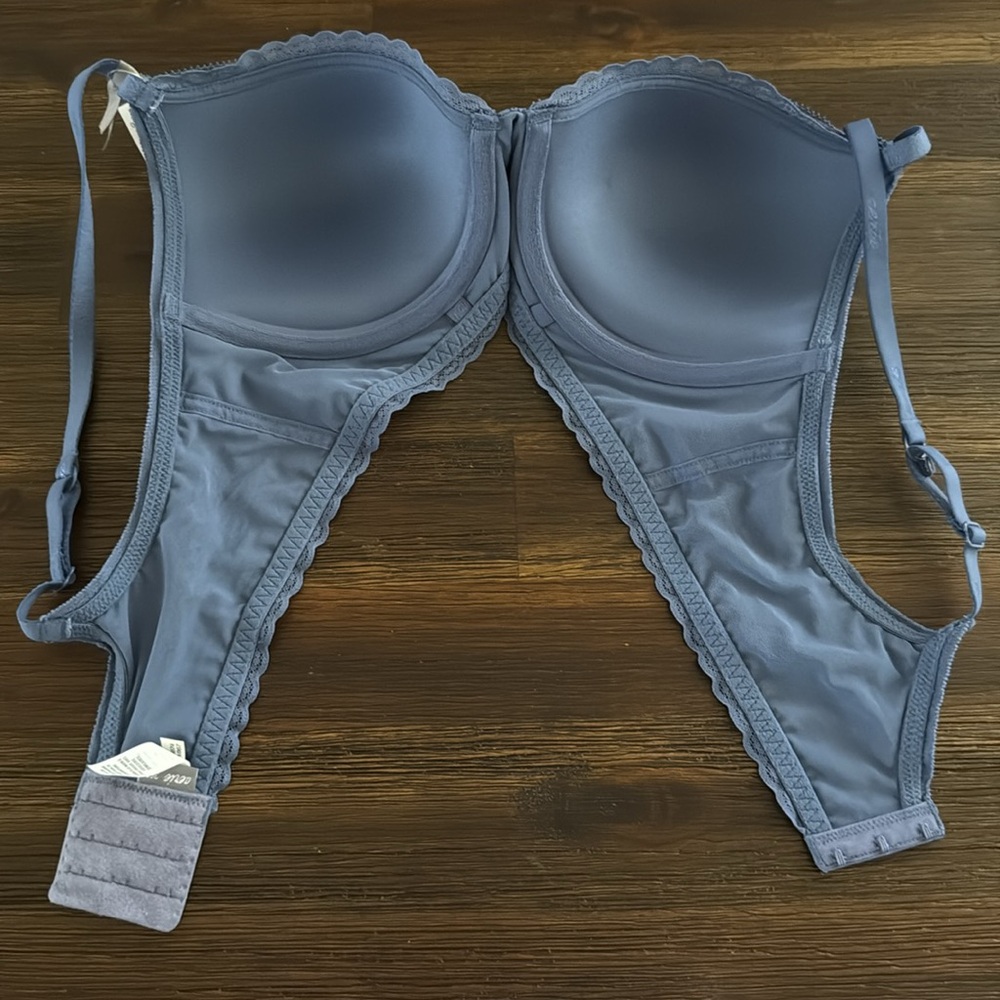 American Eagle Aerie Blue Lace Push-up Plunge Bra 36B NWT - Picture 7 of 8